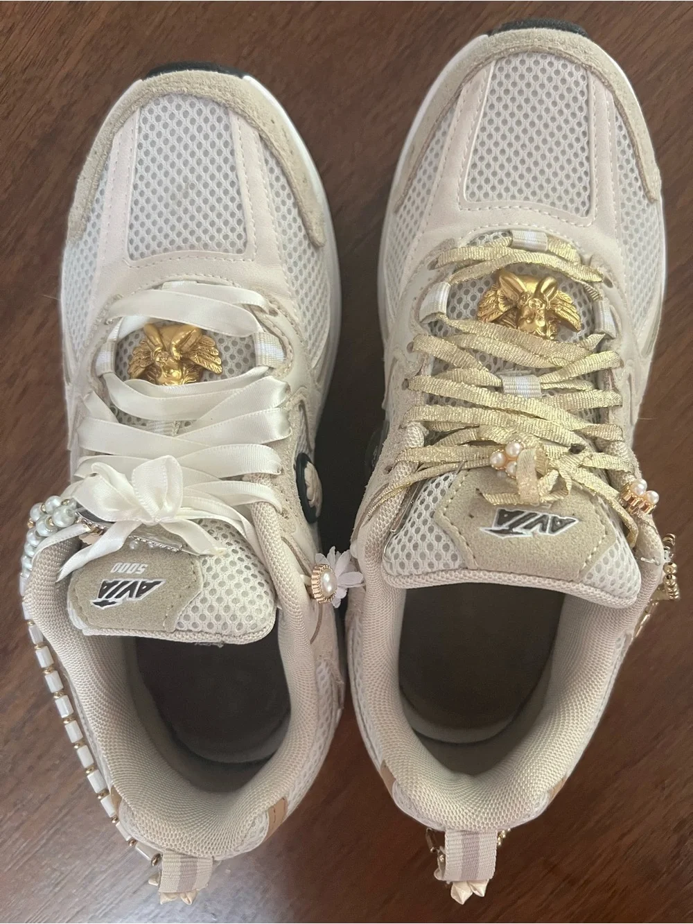 Custom designed Avia Women's Cream and Gold Sneakers